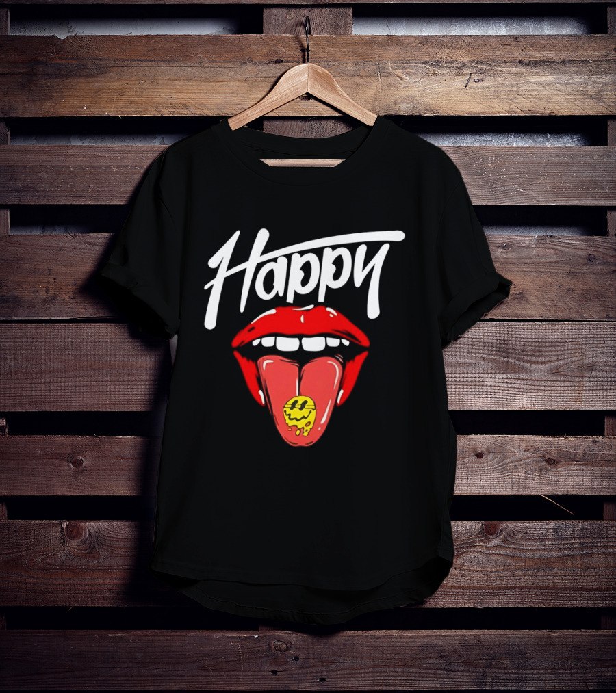 Happy Lips Tongue Out Smiley Face T-Shirt
