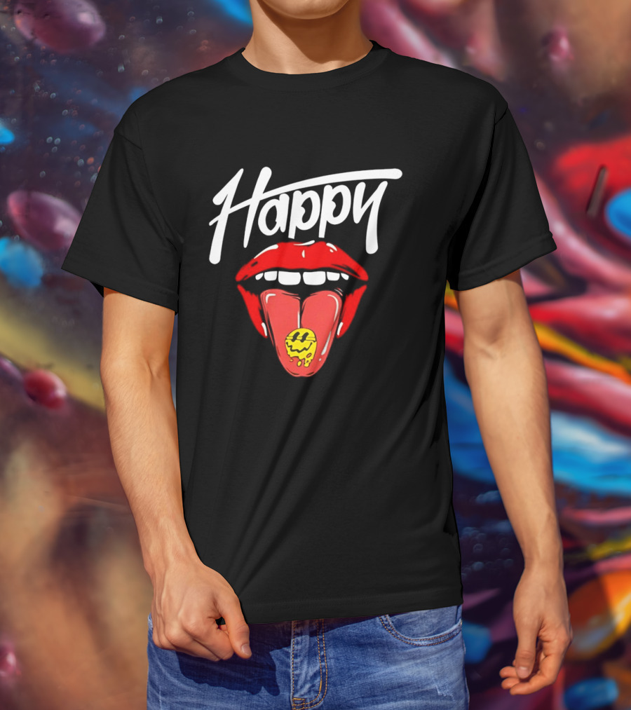 Happy Lips Tongue Out Smiley Face T-Shirt
