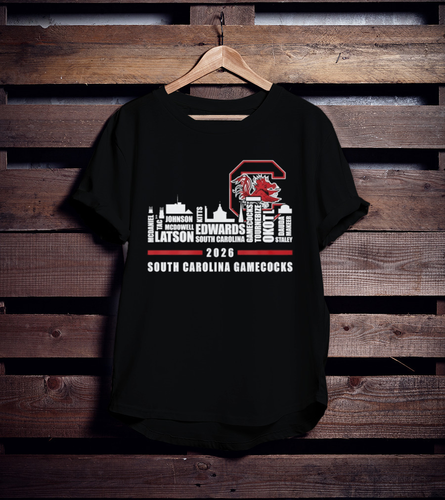 South Carolina Gamecocks 2026 City Skyline Players Names T-Shirt