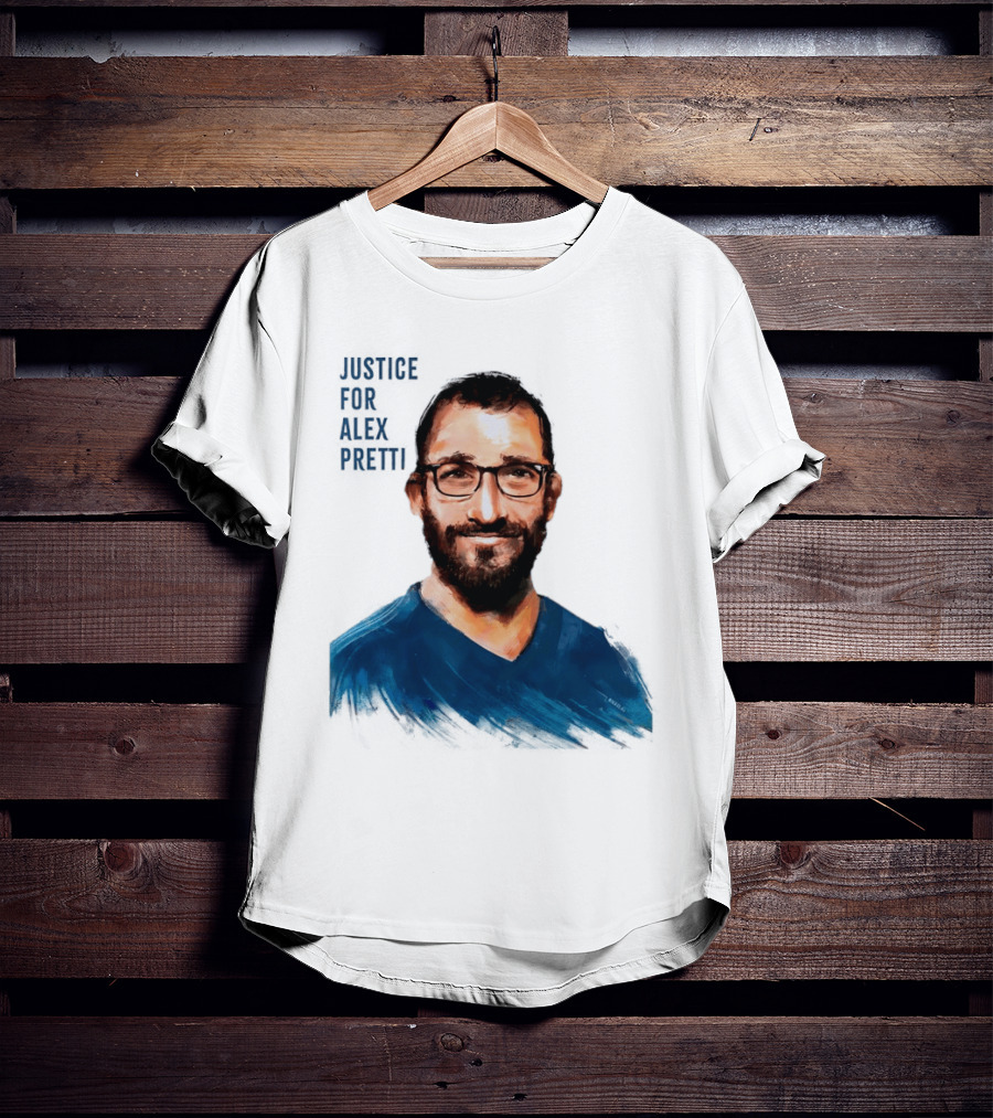 Justice For Alex Pretti Painting Portrait With Glasses And Blue T-Shirt