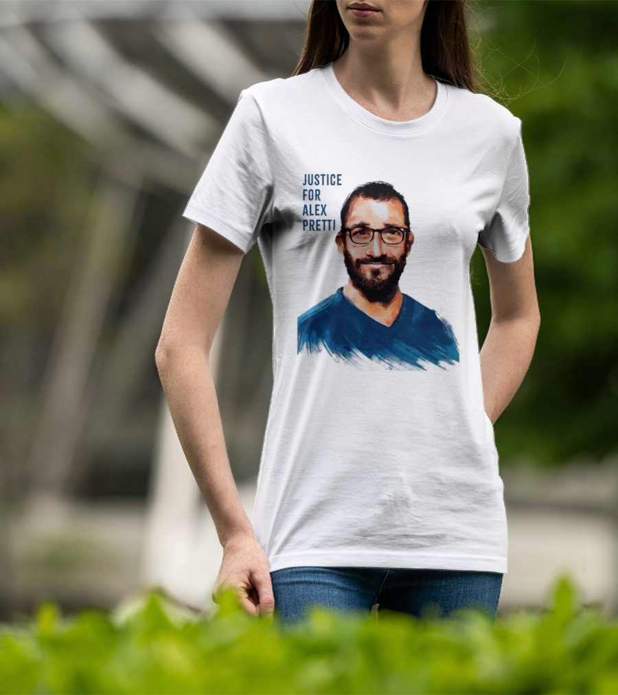 Justice For Alex Pretti Painting Portrait With Glasses And Blue T-Shirt