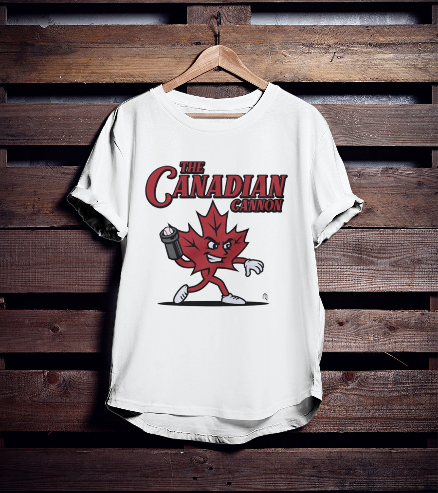 The Canadian Cannon Maple Leaf Character Baseball T-Shirt