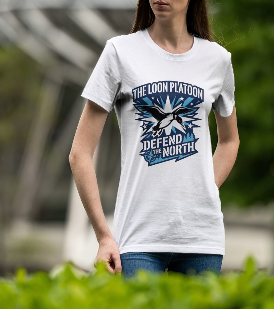 The Loon Platoon Defend The North Bold Rebel Loon Starburst Forest T-Shirt
