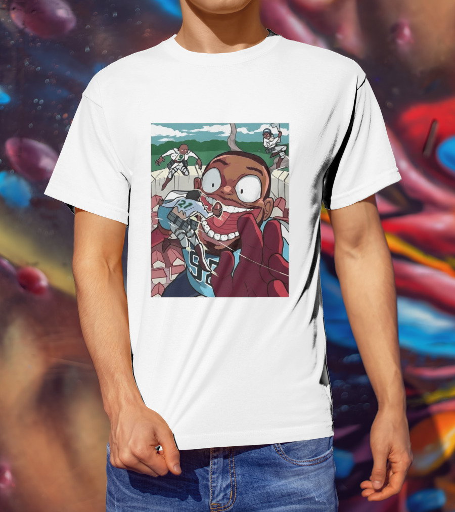 Seattle Seahawks Titan Down Football Cartoon Action Scene T-Shirt