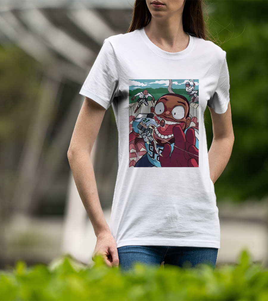 Seattle Seahawks Titan Down Football Cartoon Action Scene T-Shirt