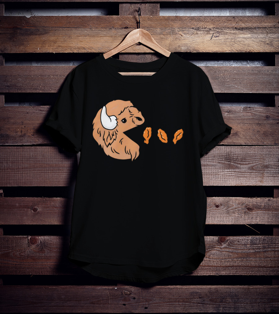 Buffalo Bills Bison Pac Man Chicken Wings Retro 80s Gaming T-Shirt
