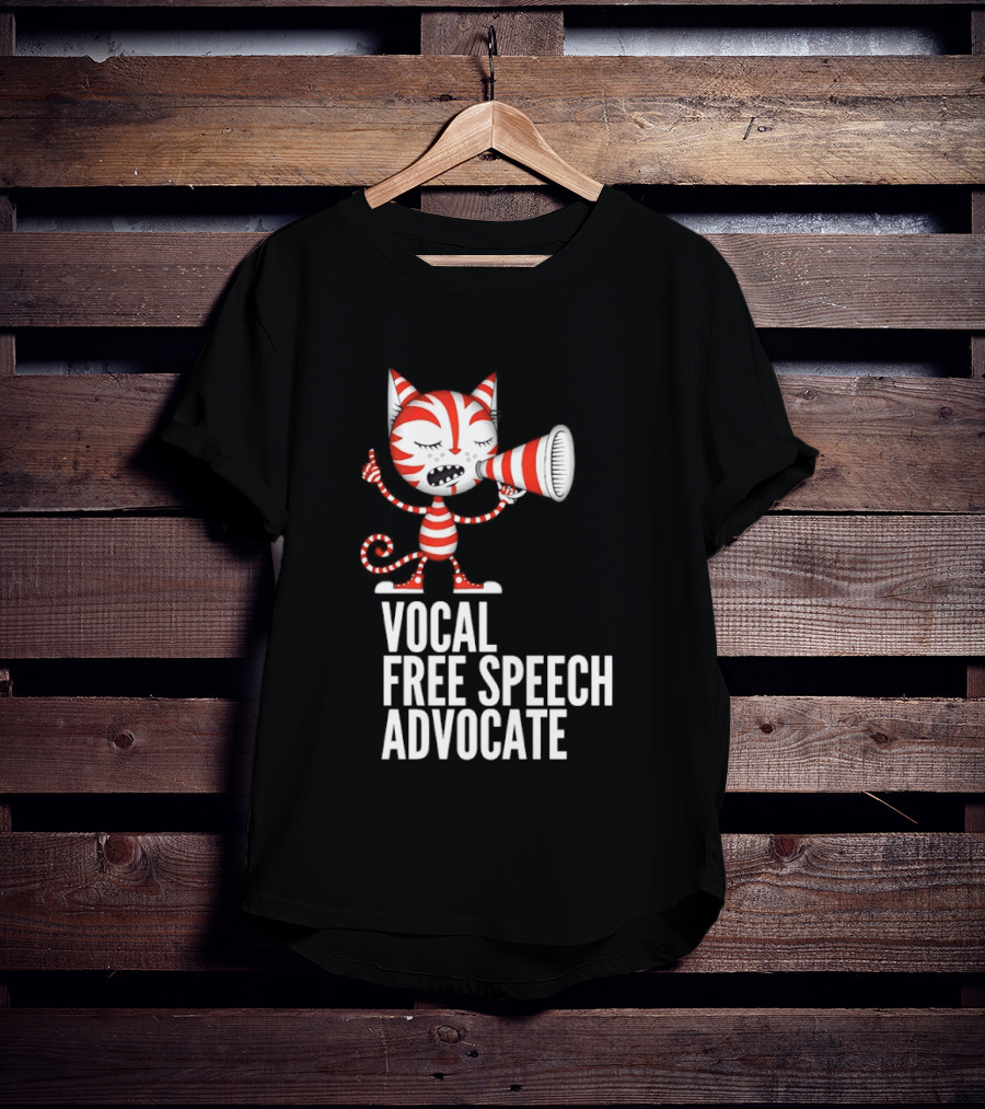 Cat Vocal Free Speech Advocate Megaphone Red Striped T-Shirt