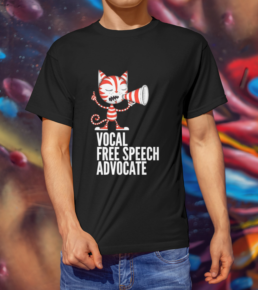 Cat Vocal Free Speech Advocate Megaphone Red Striped T-Shirt