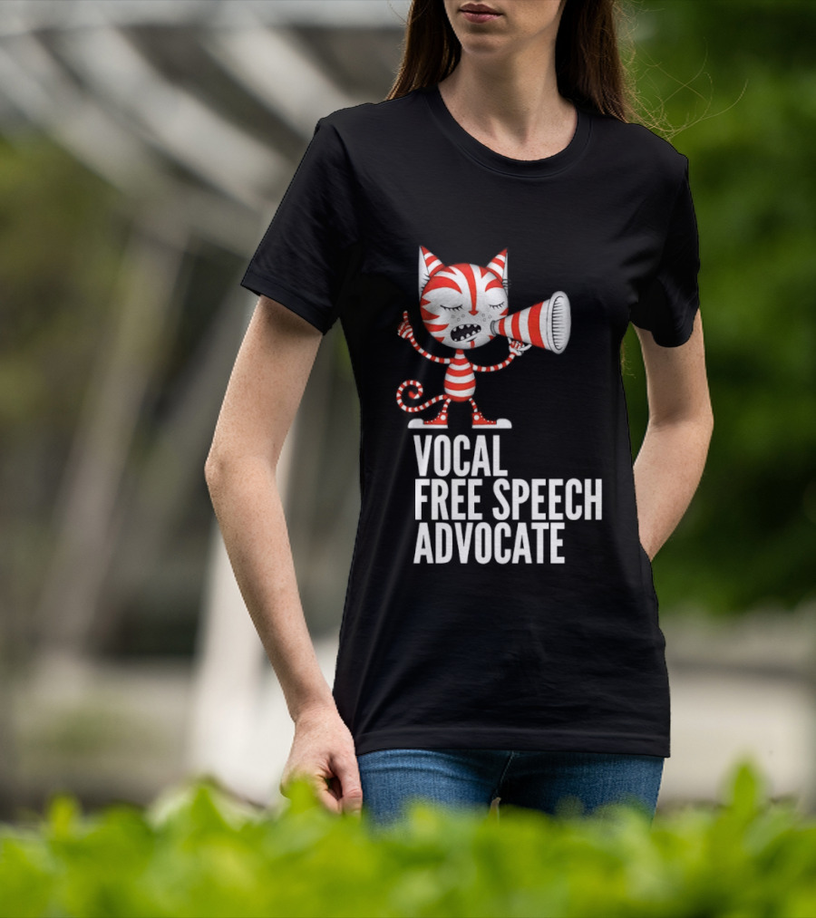 Cat Vocal Free Speech Advocate Megaphone Red Striped T-Shirt