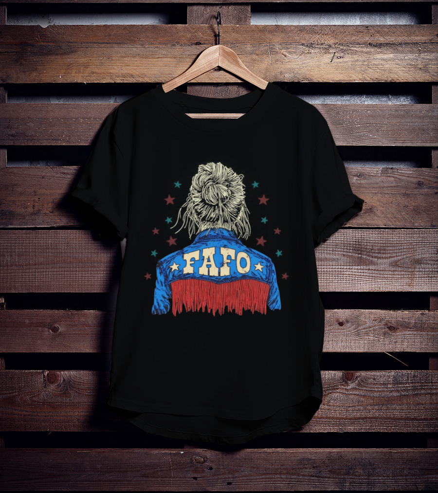 FAFO Messy Bun Western Fringe Denim Jacket Stars T-Shirt