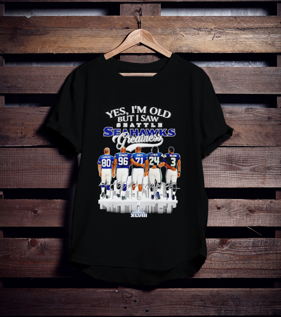 Seattle Seahawks Legend Players Largent Kennedy Jones Lynch Wilson XLVIII T-Shirt