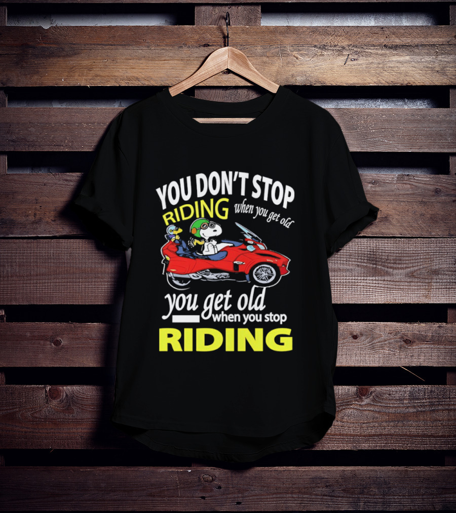 Snoopy Woodstock You Don't Stop Riding Red Car You Get Old T-Shirt
