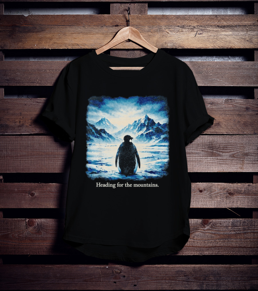Penguin But Why Heading For The Mountains Scenic Landscape T-Shirt