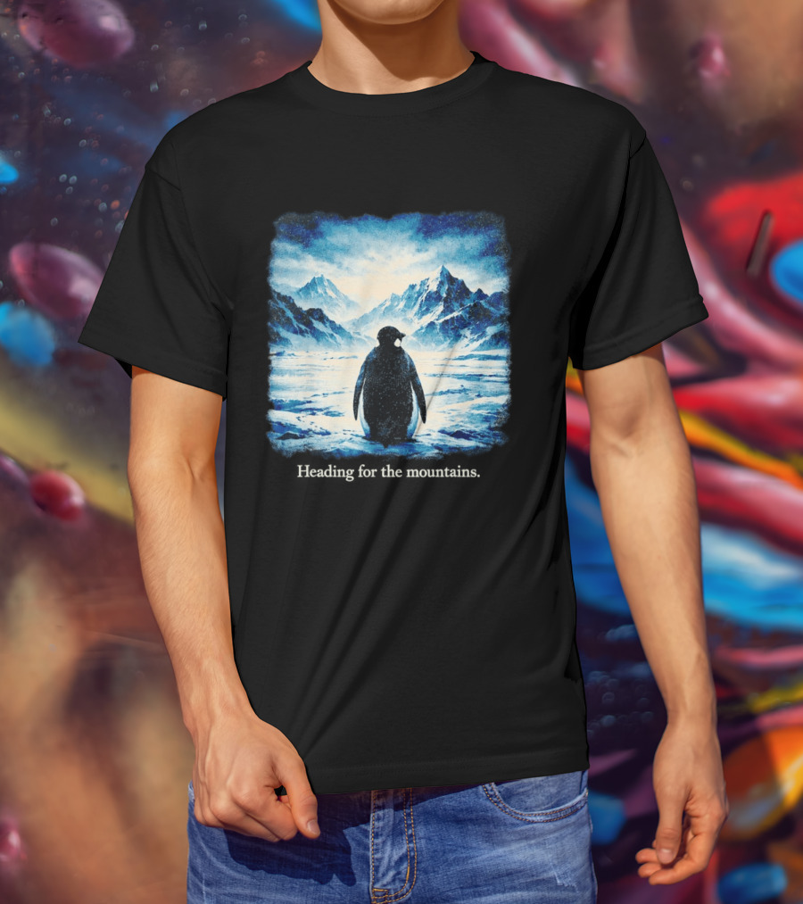 Penguin But Why Heading For The Mountains Scenic Landscape T-Shirt
