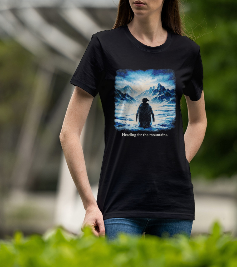 Penguin But Why Heading For The Mountains Scenic Landscape T-Shirt