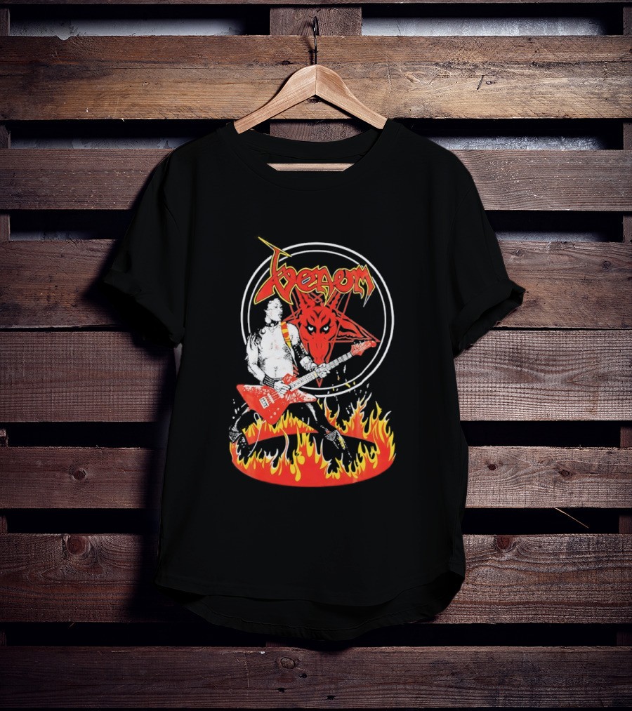 Venom Red Demon Guitarist Flaming Circle T-Shirt