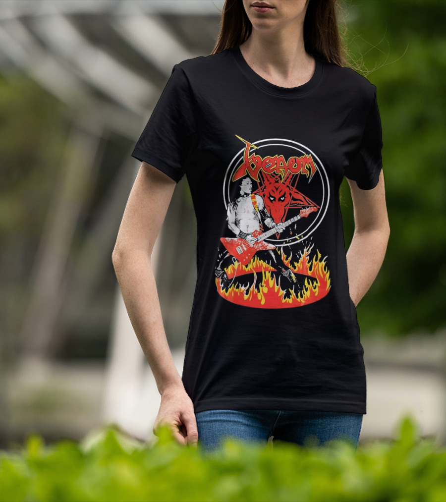 Venom Red Demon Guitarist Flaming Circle T-Shirt