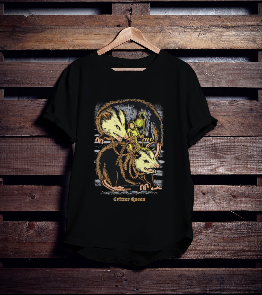 Women Riding Opossum Critter With Lantern And Chains T-Shirt