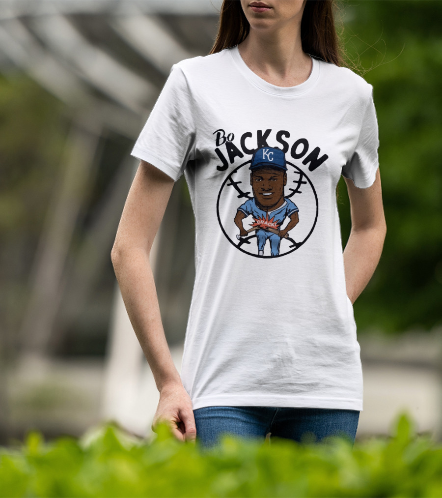 Bo Jackson KC Royals Cartoon Crack Baseball T-Shirt