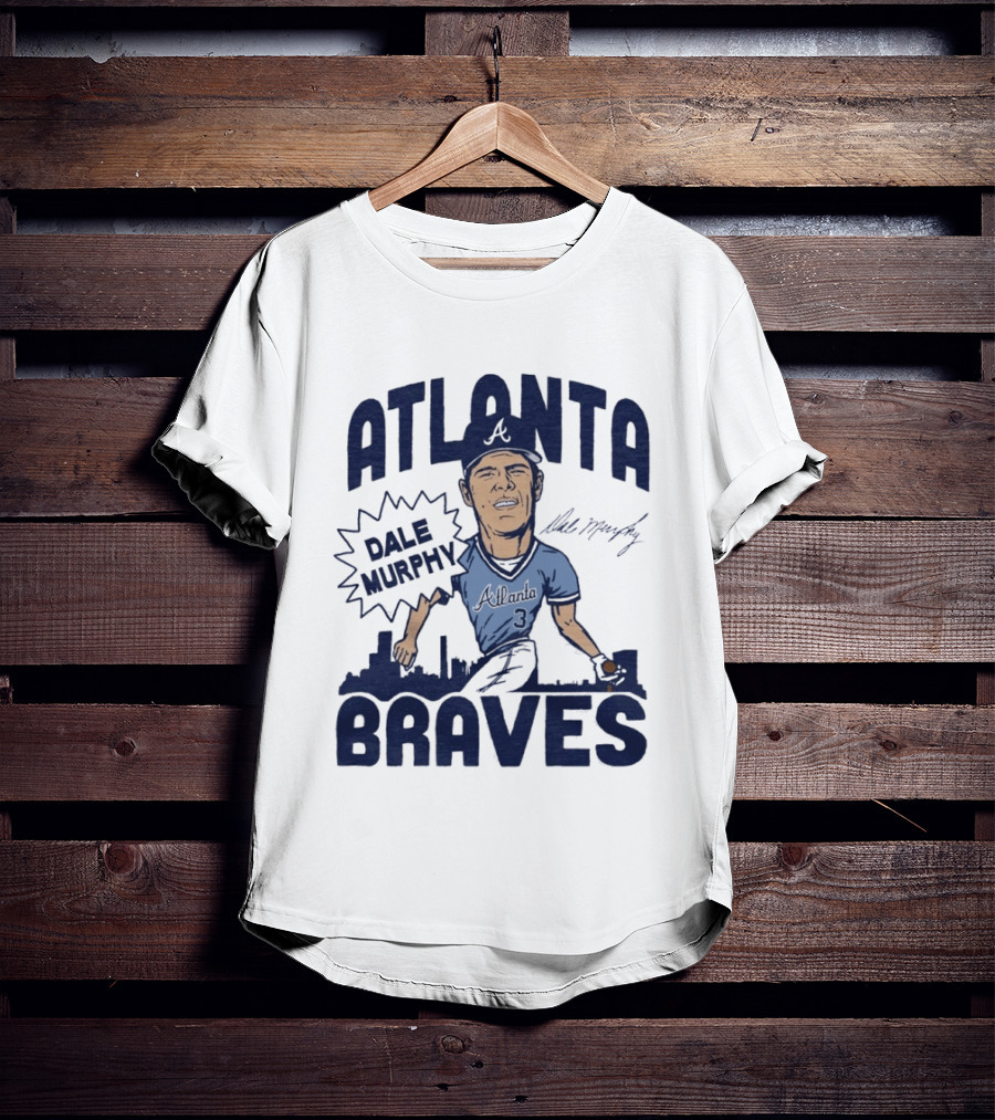 Atlanta Braves Dale Murphy Cartoon Autograph Skyline Baseball T-Shirt