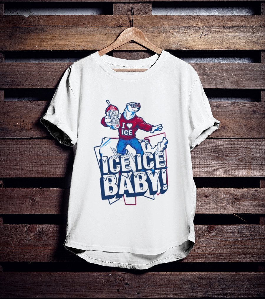 I Love ICE Ice Baby Cool Polar Bear Holding Drink T-Shirt