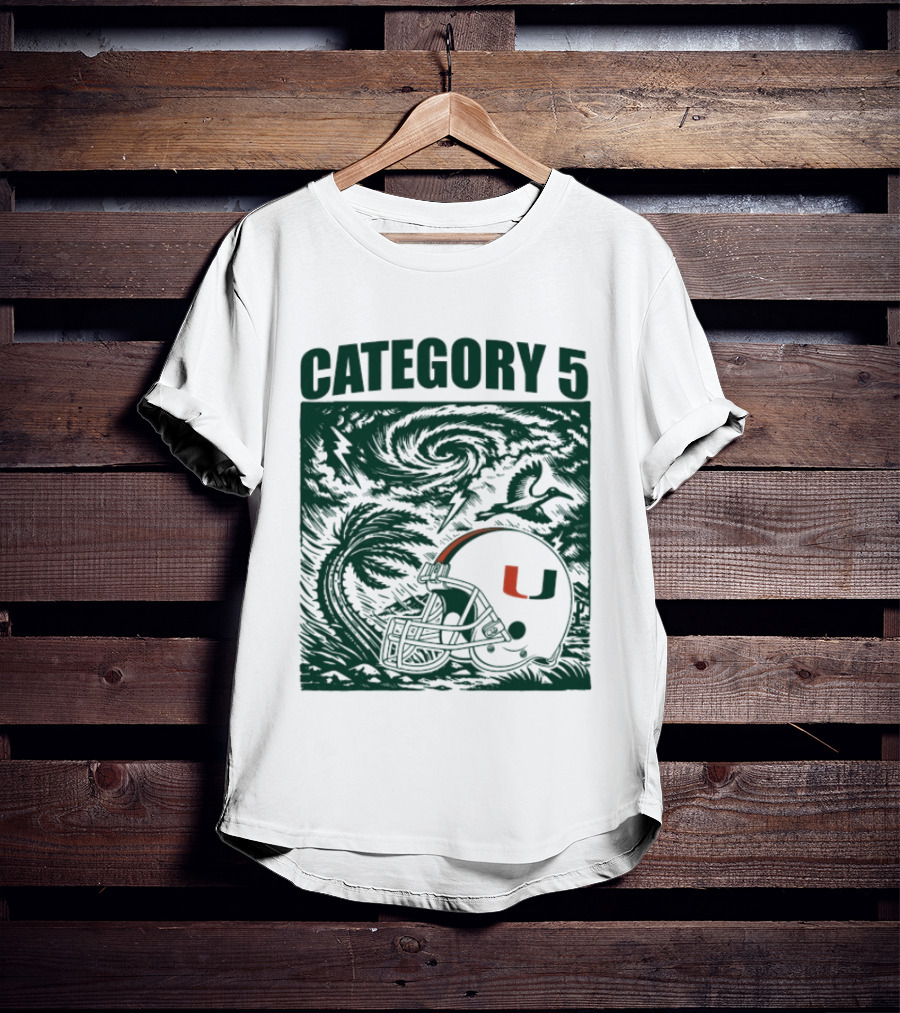 Miami Hurricanes Category 5 Helmet Storm Football T-Shirt