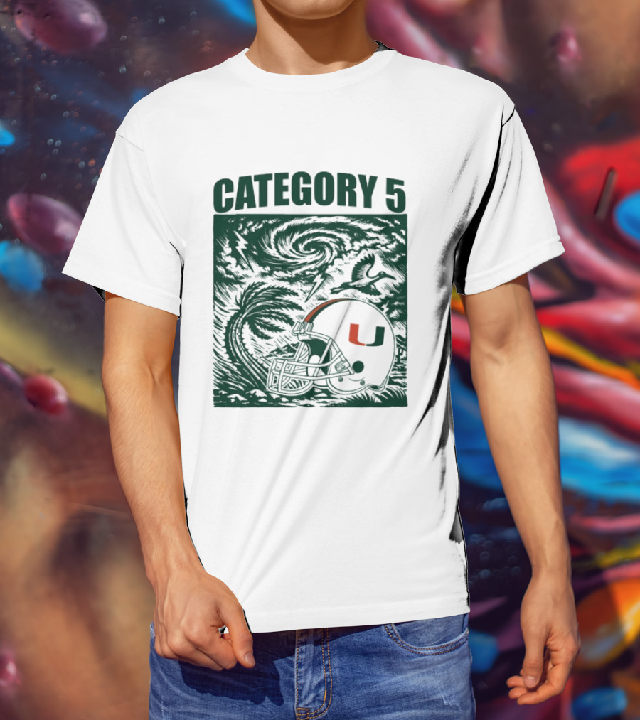 Miami Hurricanes Category 5 Helmet Storm Football T-Shirt