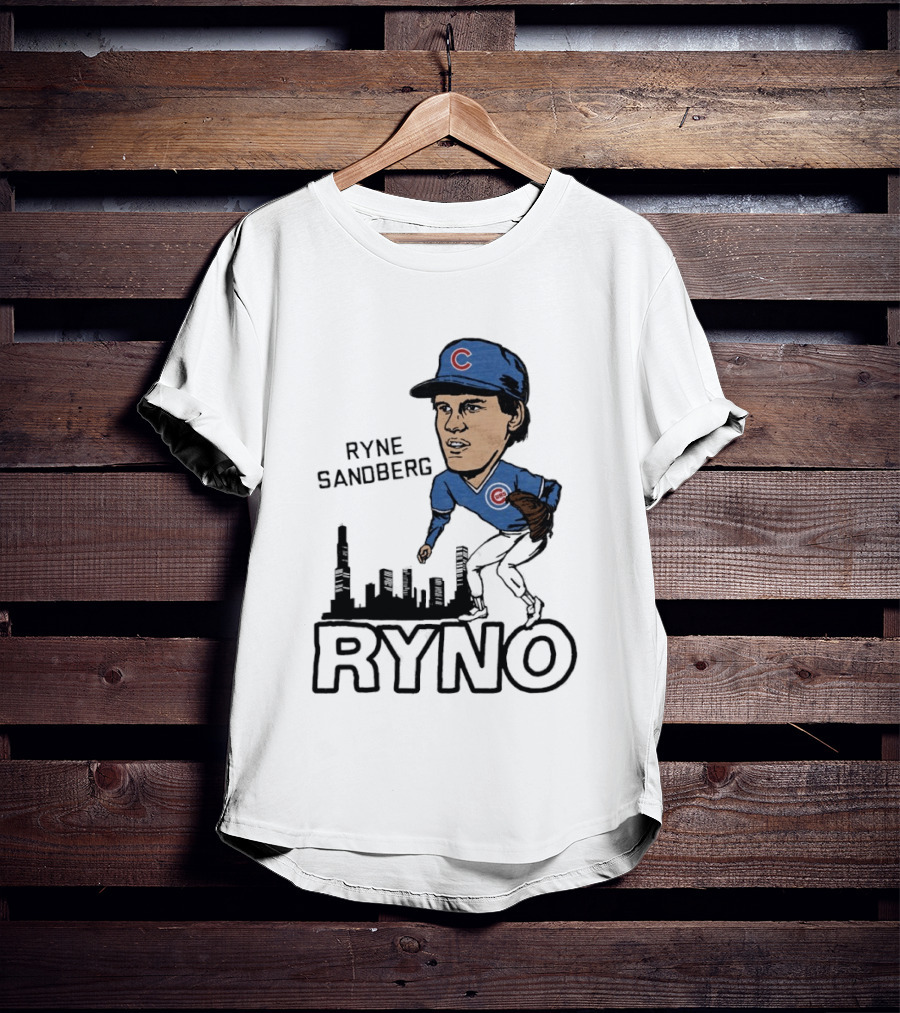 Ryne Sandberg Ryno Chicago Cubs Cartoon Skyline T-Shirt