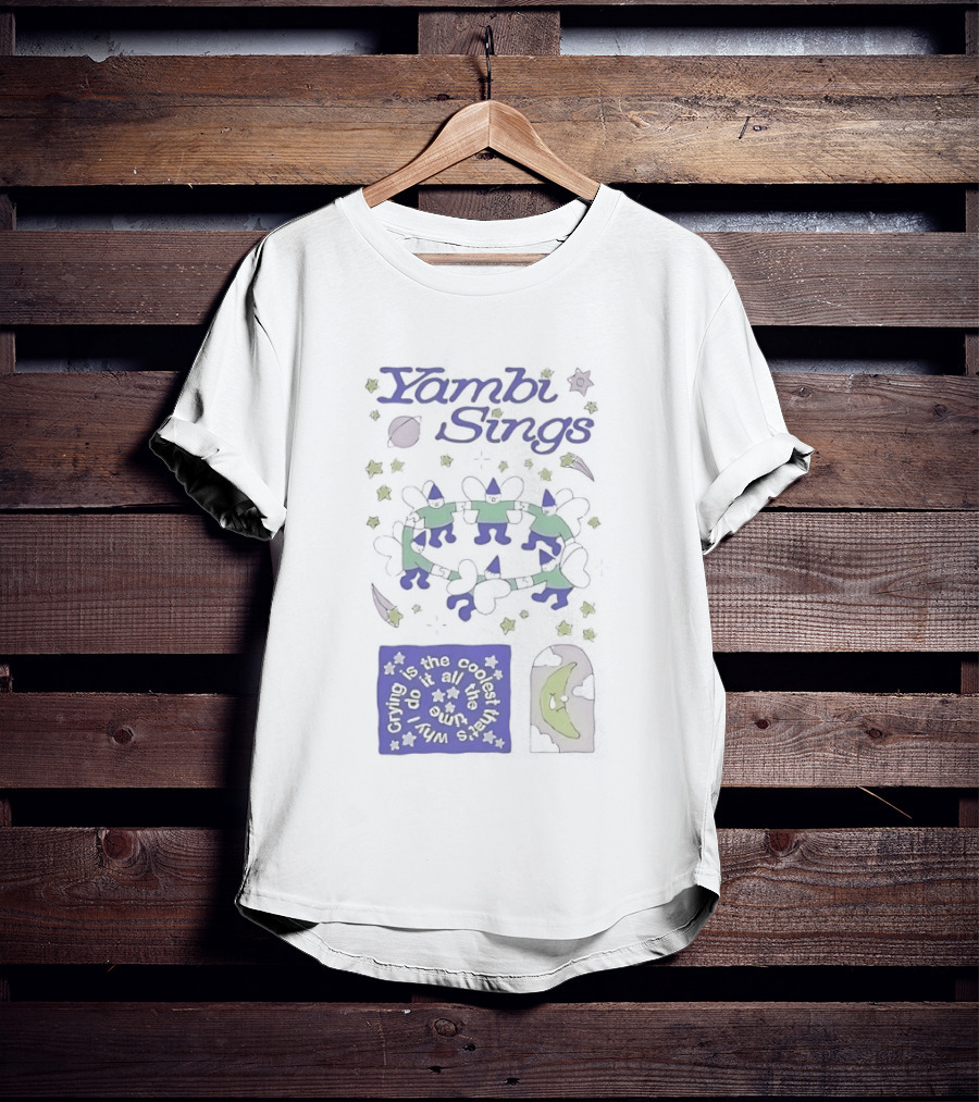Yambi Sings Crying Is The Coolest I Do It All The Time Moon And Stars Cats T-Shirt