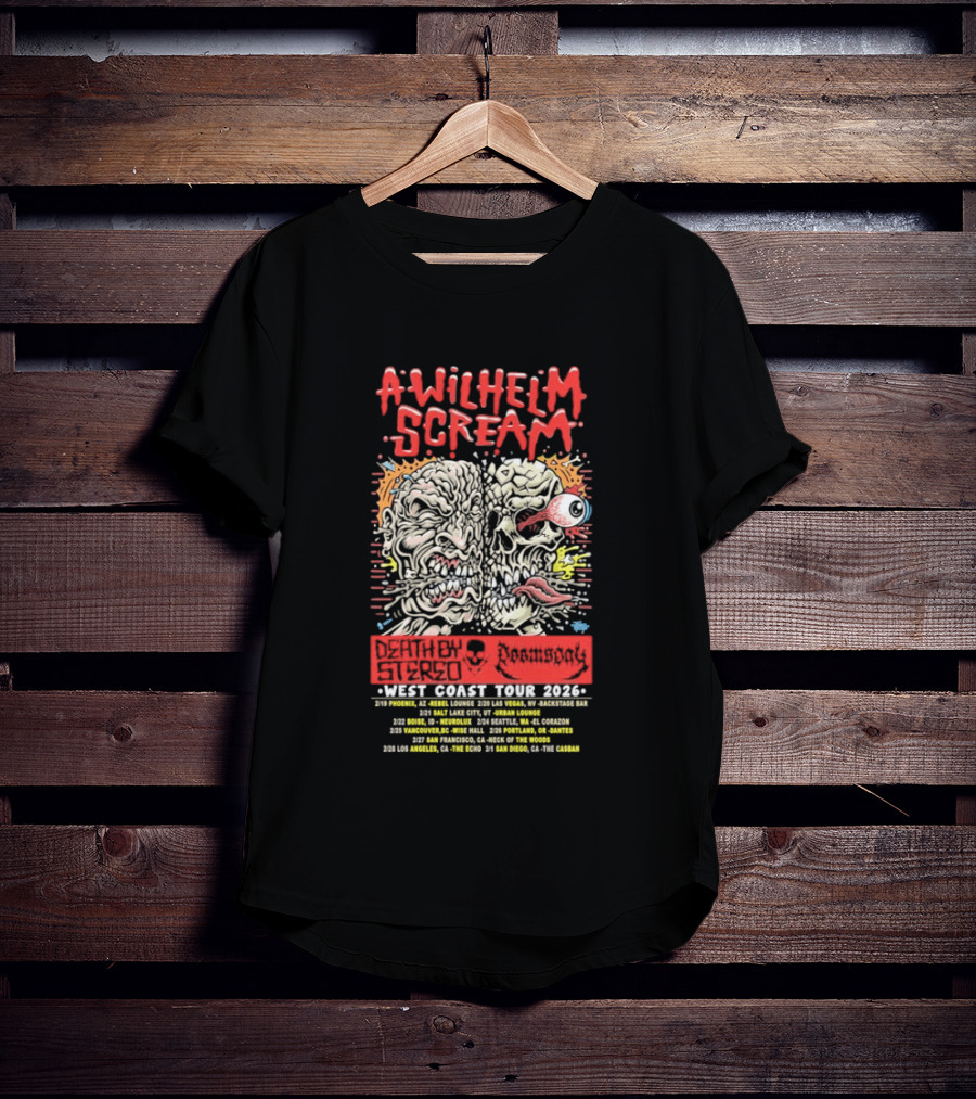 A Wilhelm Scream West Coast Tour 2026 Skull Brain Band Dates California Nevada Washington T-Shirt