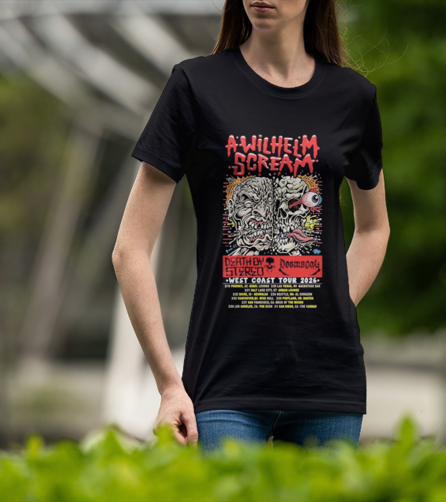 A Wilhelm Scream West Coast Tour 2026 Skull Brain Band Dates California Nevada Washington T-Shirt