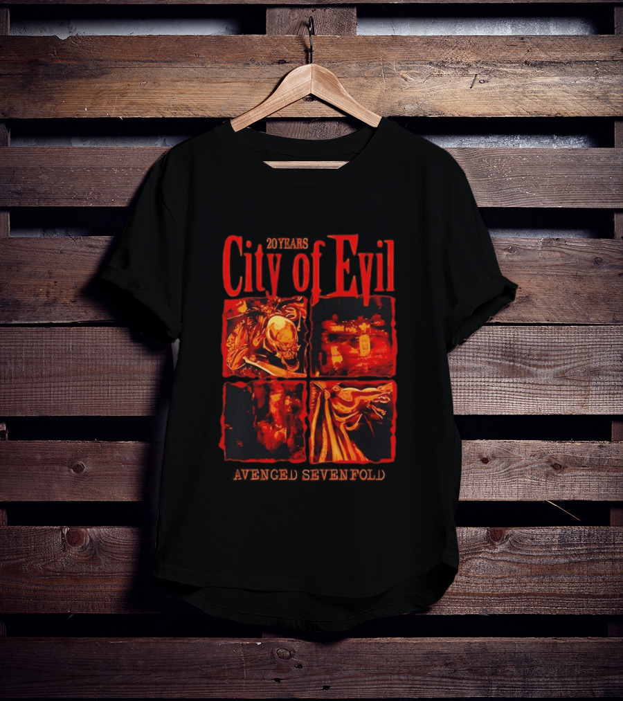 Avenged Sevenfold City Of Evil 20th Anniversary Skeleton And Dragon T-Shirt