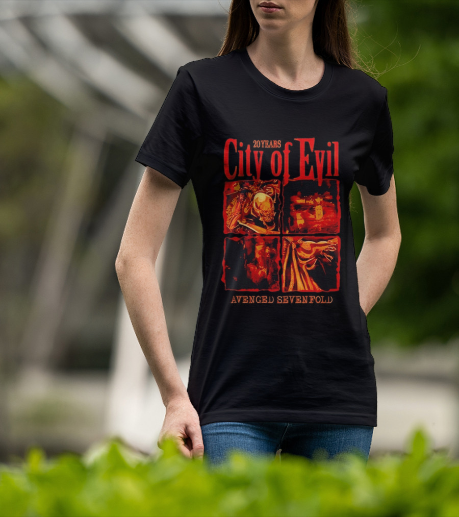 Avenged Sevenfold City Of Evil 20th Anniversary Skeleton And Dragon T-Shirt