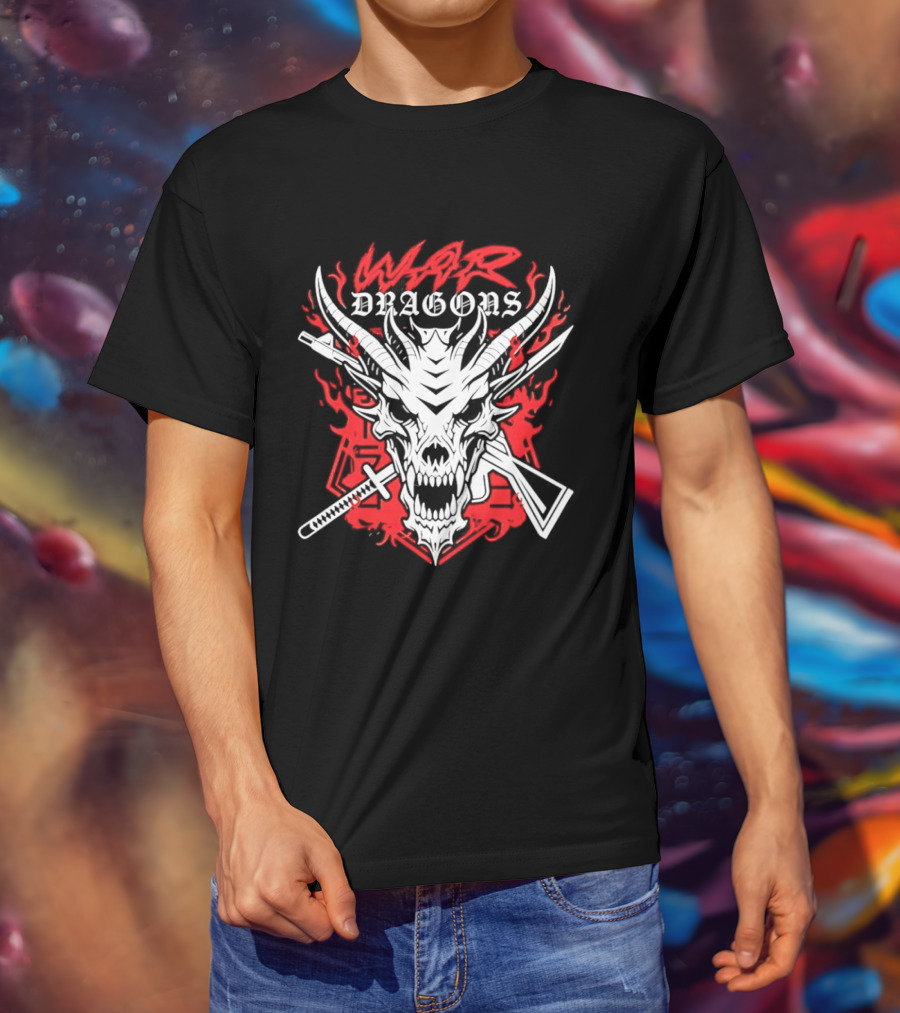 Shingo Takagi Drilla Maloney War Dragons White Skull Red Flames T-Shirt
