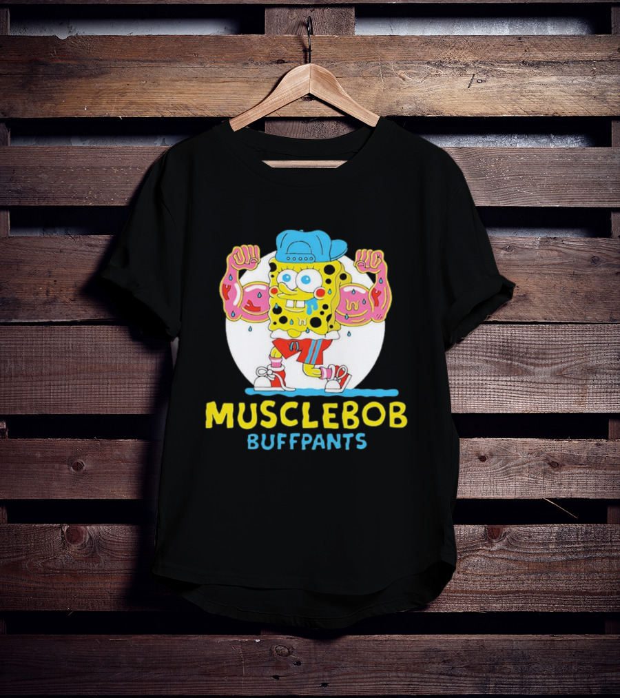Musclebob Buffpants Flexing Cartoon Character Vibrant Athletic T-Shirt