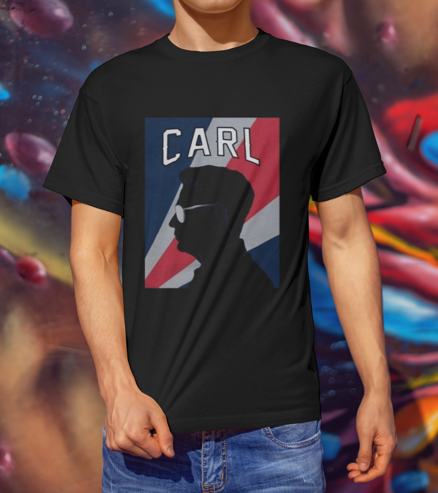 CARL Silhouette With Red And Blue Angled Stripes T-Shirt