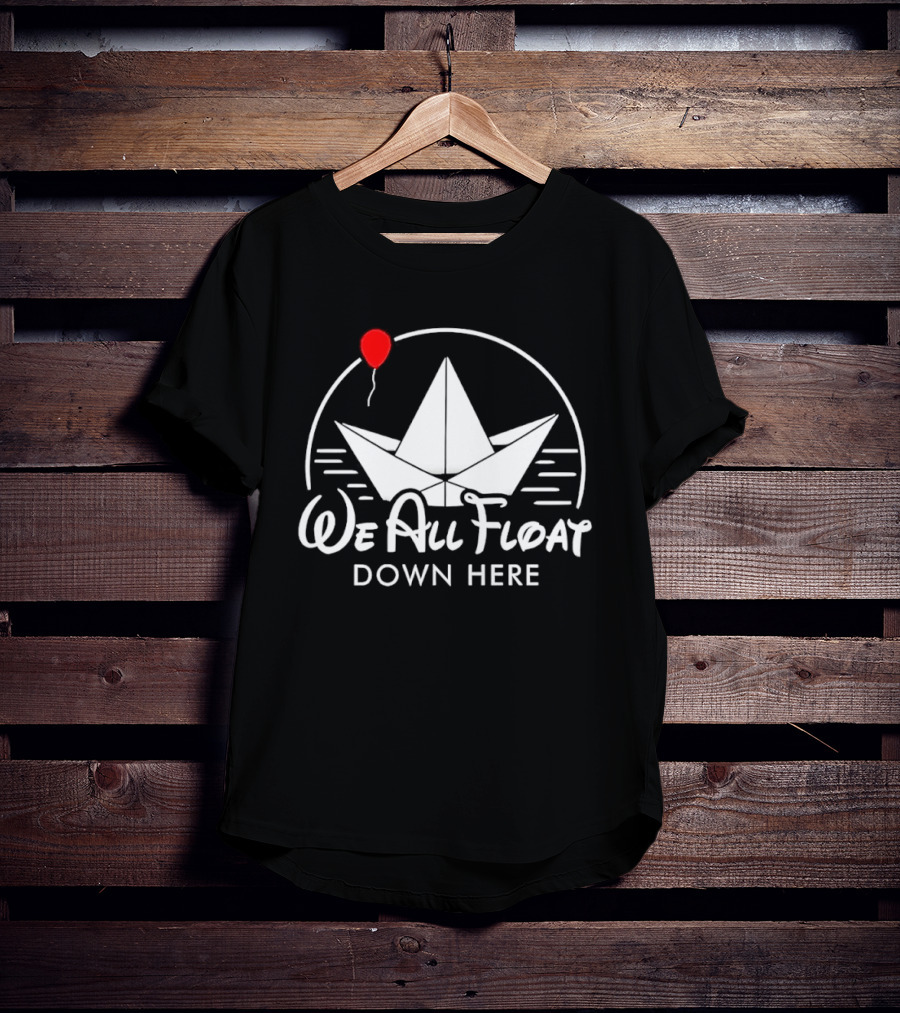 We All Float Down Here Red Balloon Paper Boat T-Shirt