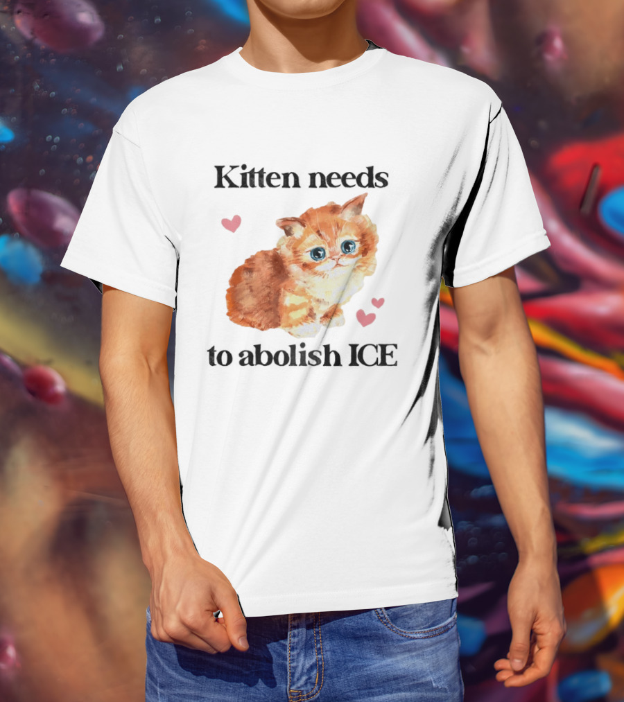 Kitten Needs To Abolish ICE Cute Cat With Hearts T-Shirt