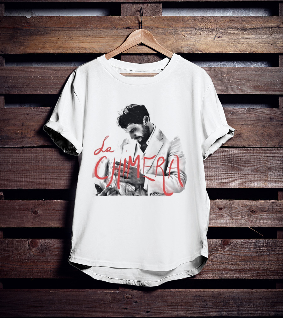 La Chimera Film Red Neon Style Text Over Mysterious Figure T-Shirt