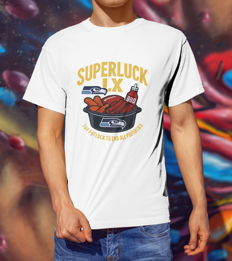 SuperLuck LX Seattle Seahawks Potluck BBQ Football T-Shirt