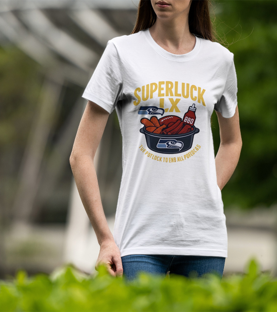 SuperLuck LX Seattle Seahawks Potluck BBQ Football T-Shirt