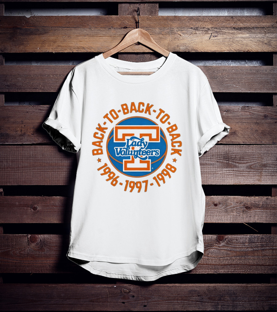 Tennessee Lady Volunteers Back To Back Champions 1996 1997 1998 T-Shirt