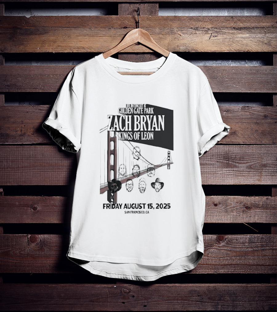 Zach Bryan Kings Of Leon Golden Gate Park San Francisco August 15 2025 Tour T-Shirt