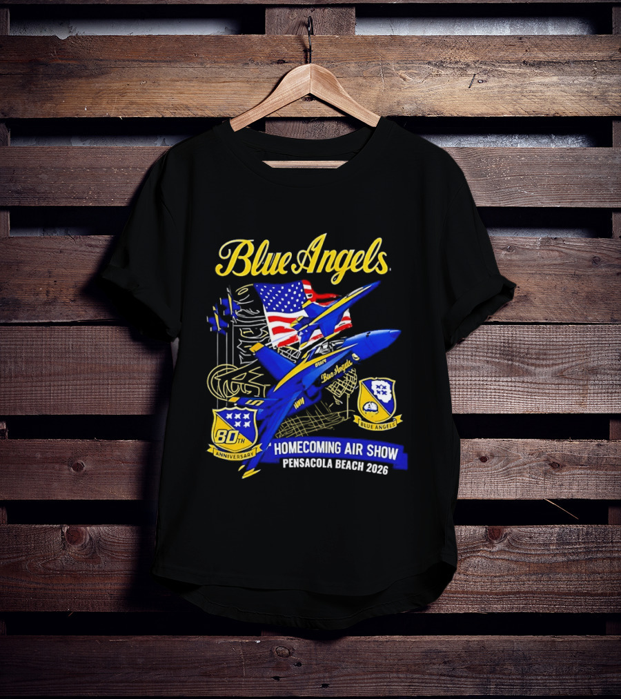 Blue Angels Homecoming Air Show Pensacola Beach 2026 American Flag Jet Aviation T-Shirt