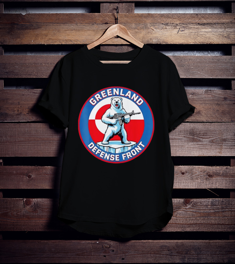Greenland Defense Front Grumpy Polar Bear Holding Rifle T-Shirt