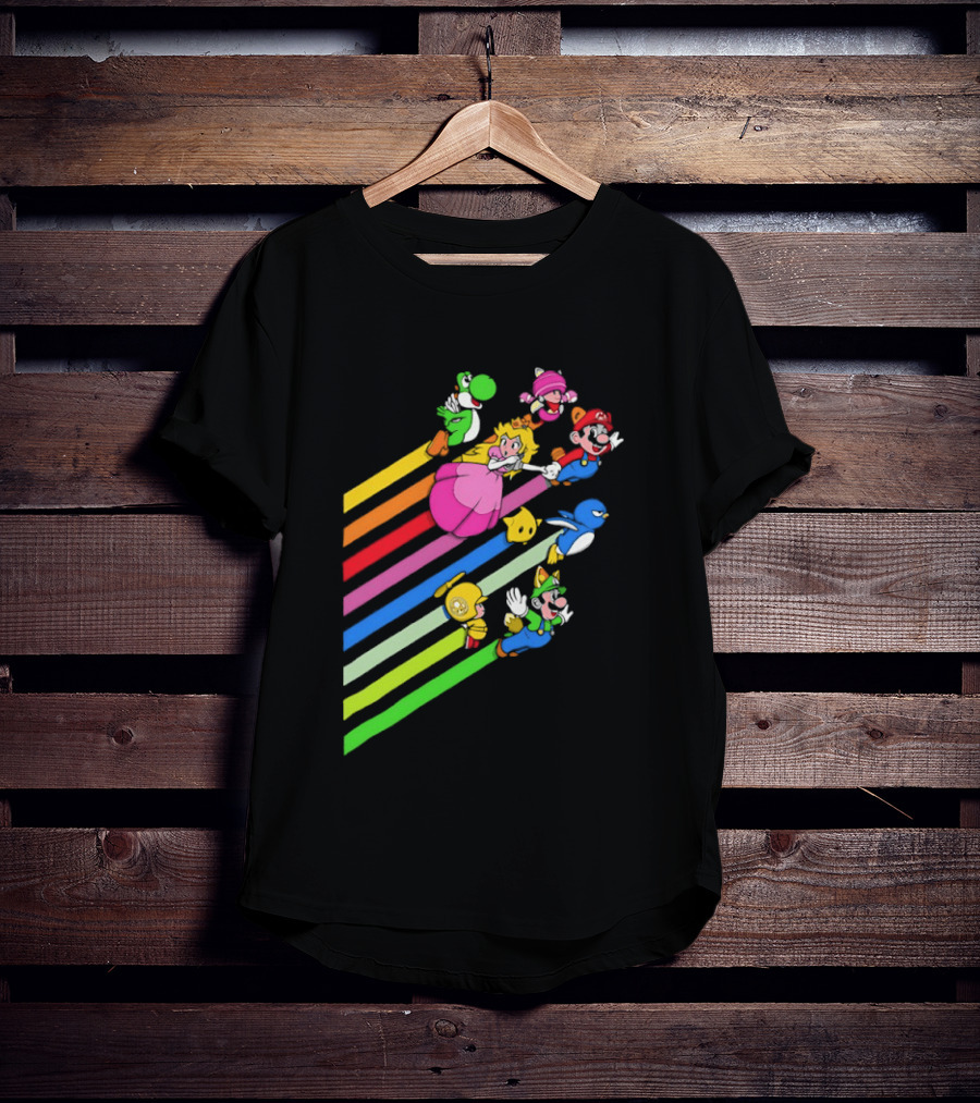 Super Mario Yoshi Princess Peach Rainbow Flight Adventure T-Shirt