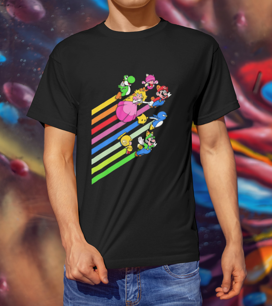 Super Mario Yoshi Princess Peach Rainbow Flight Adventure T-Shirt