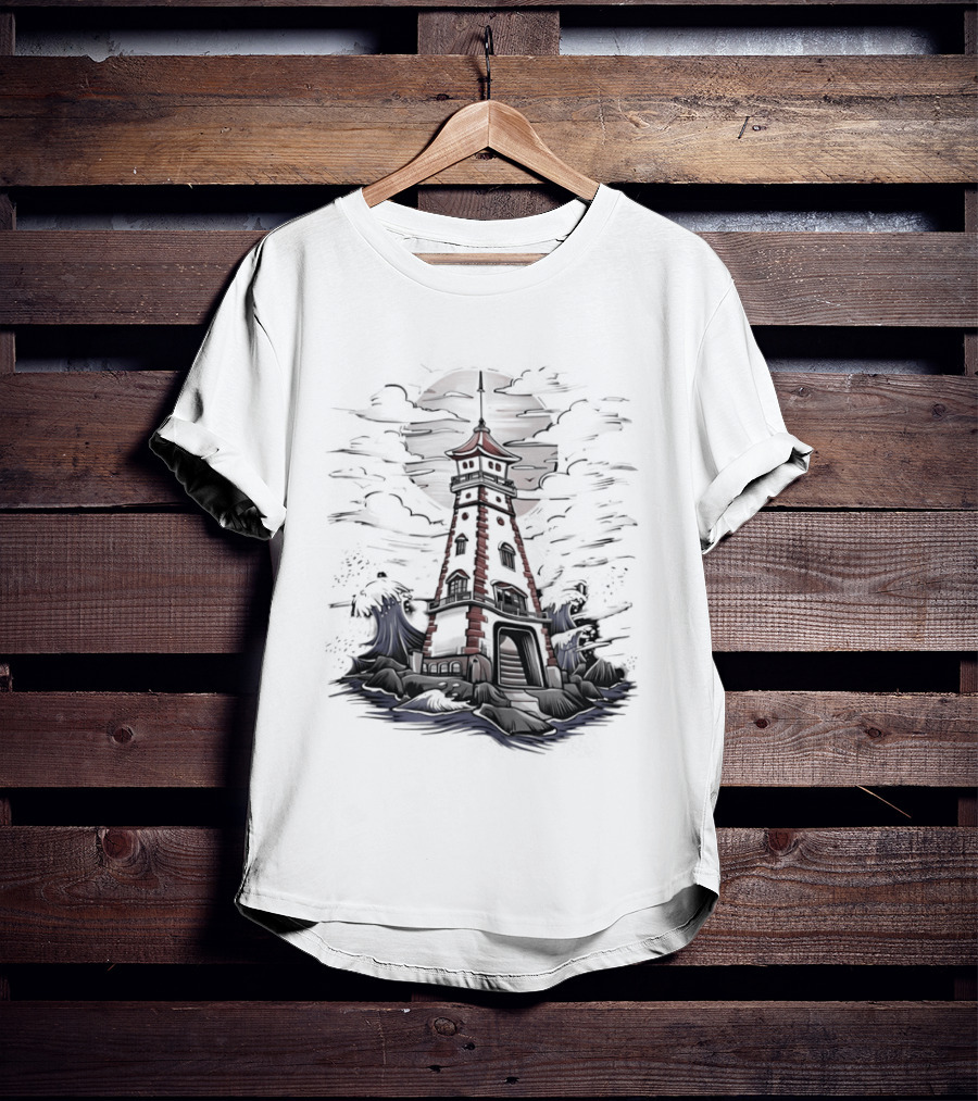 Lighthouse Under Full Moon With Dark Clouds T-Shirt