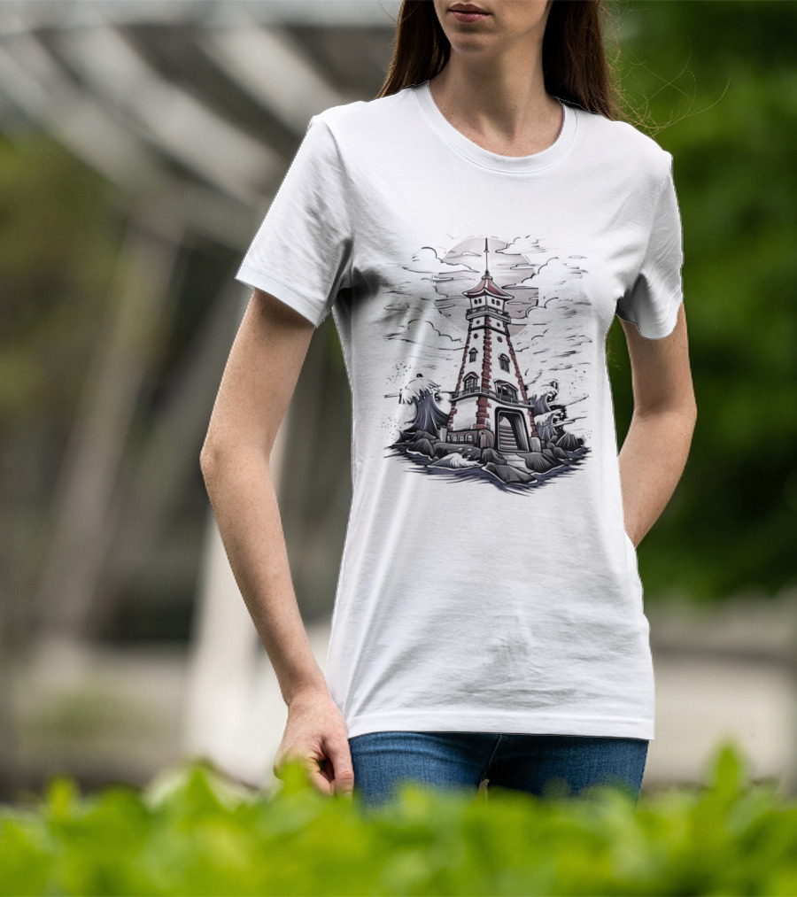 Lighthouse Under Full Moon With Dark Clouds T-Shirt