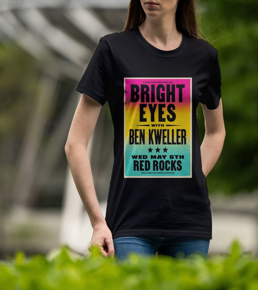 Bright Eyes Ben Kweller Red Rocks May 6 Morrison CO 21 Years Of Wide Awake Digital Ash T-Shirt